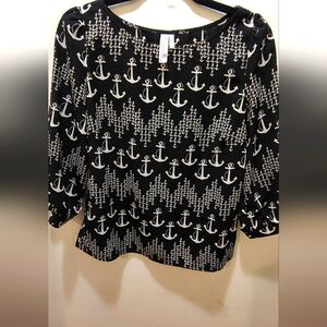 Anchor Print Black and White Women's Top